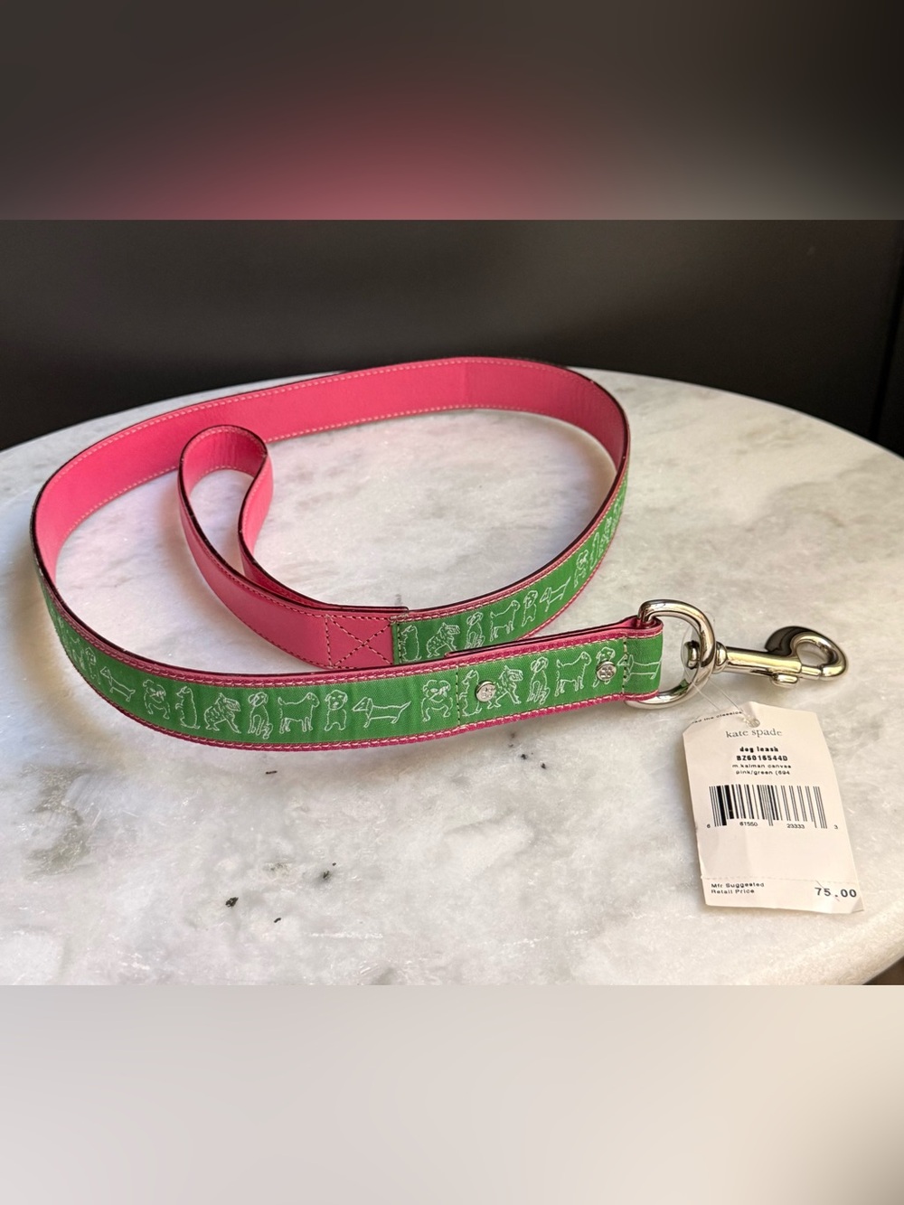 NWT Vintage Kate Spade Malman Canvas Dog Leash Pink & Green Dogs Rare